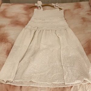 ASTR THE LABEL TESSA SMOCKED EYELET MIDI DRESS